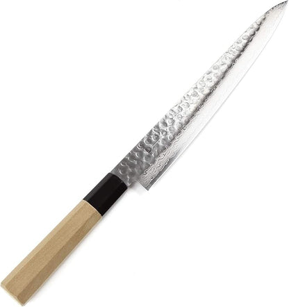 Japanese Sujihiki Knife Hammered Damascus VG-10 46 Layer Octagonal Magnolia Wood Handle, Slicer 9.5-inch (240mm)