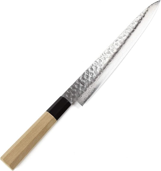 Japanese Sujihiki Knife Hammered Damascus VG-10 46 Layer Octagonal Magnolia Wood Handle, Slicer 9.5-inch (240mm)