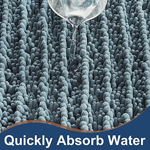Luxury Chenille Dusty Blue Bathroom Rugs Sets 2 Piece, Thickened Hot Melt Rubber Bottom Bath Mats for Bathroom Non Slip,Bath Rugs Quick Dry Machine Washable for Shower Mat (32"x20"+17"x24")