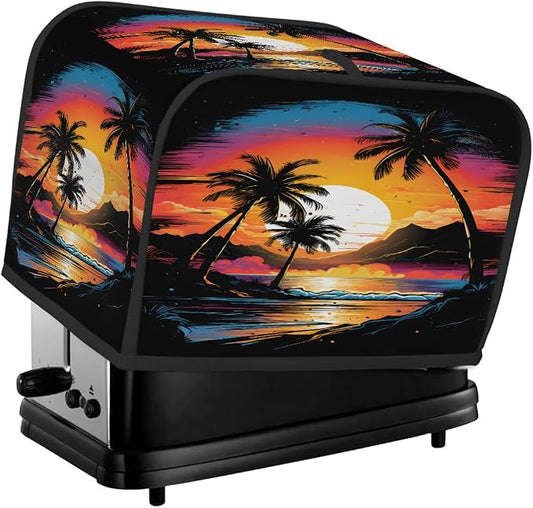 Toaster Cover 4 Slice Wide Slot Sunset Palm BeachBread Toaster Oven Dustproof Cover Small Appliance Kitchen Covers Dust and Fingerprint Protection for Women Gift 4 Slice