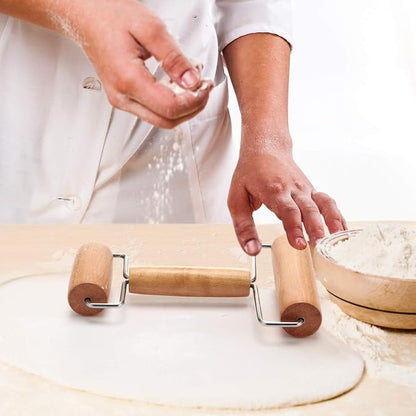 Mudder 2 Pcs Pizza Dough Roller Docker Set, Plastic Dough Docker Pastry Roller with Spikes Non-stick Wooden Rolling Pin for Cookie, Pie, Pastry, Bread, Crust