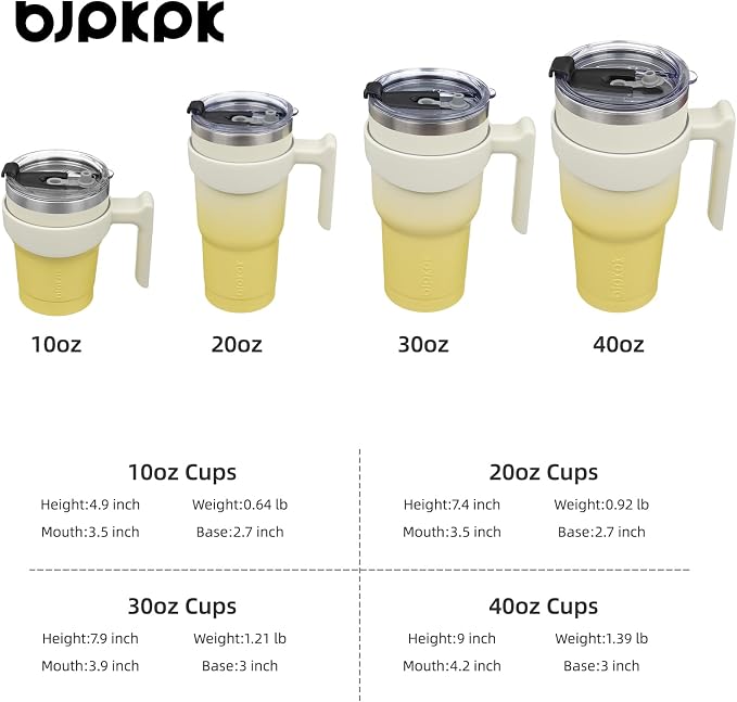 BJPKPK 10oz Stainless Steel Double Wall Insulated Tumbler With Handle And Straw Lid,Lemon