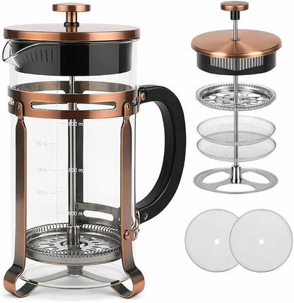 34oz French Press Coffee Maker, Thickened Borosilicate Glass & 304 Stainless Steel Double Mesh Filter. Cold Brew & Tea Brewer for Travel Camping, Kitchen Decor, Bar Accessories Gift (Copper)