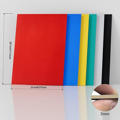 6 Pack Pre-Painted Colored Plywood Sheets, 11.7"x8.27"x1/8" (3mm) Basswood Boards for Laser Cutting, Engraving, DIY Crafts, Home Décor & Model Making (6 Mixed Colors)