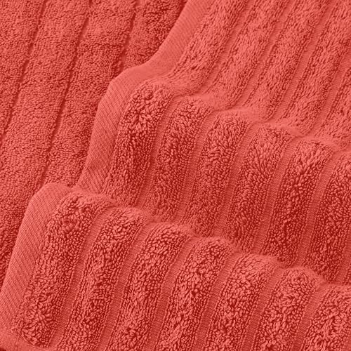 Elegant Comfort 100% Turkish Cotton Corduroy Ribbed Luxury Bath Towels 6-Piece Set, Premium Feel - Quick Dry, Highly Absorbent, Contains 2 Bath Towels, 2 Hand Towels, and 2 Washcloths, Coral