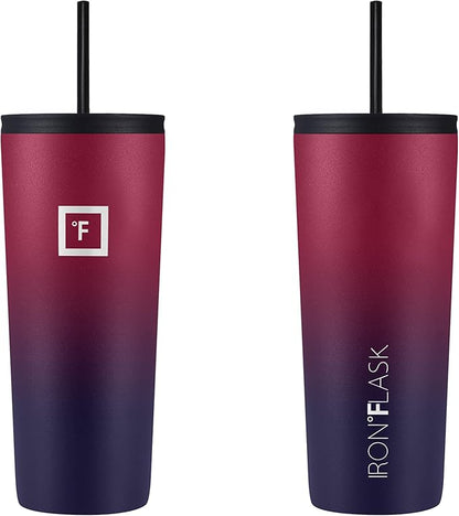 IRON °FLASK Classic Tumbler - Vacuum Insulated Stainless Steel Water Bottle, Double Walled, Drinking Cup, Insulated Travel Mug (Dark Rainbow, 24 oz Solid Lid)