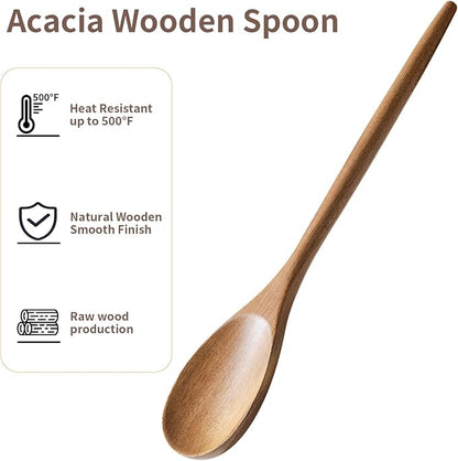 2PCS Acacia Wooden Spoons For Cooking 12-Inch Smooth Finish Cooking Spoons-Comfortable Grip Wood Spoons for Cooking - Non-Stick Cooking Utensils (Cooking Spoons 2pcs)