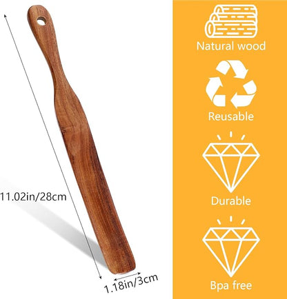 11Inch Skinny Wooden Spurtle Spatula Sourdough Mixer Bread Stirring Spatula Wood Utensil Tool Flat Stirring Stick Bread Spatulas for Dough Cooking Spreading Baking Whisking Mixing Jar Scraping