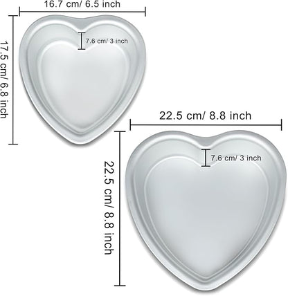 6 × 3 & 8 × 3 Inch Heart Shaped Cake Pans Set of 2, Aluminum Heart Cake Tin, Baking Cake Pan for Wedding, Party, Family Occasions, Chocolate, Bread. (Heart, 6 × 3 & 8 × 3 Inch,Set of 2)