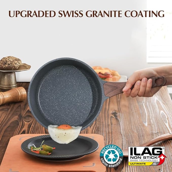 SENSARTE Nonstick Saucepan with Lid, 2.5 Quarts Medium Pot with Swiss Granite Coating, Stay-cool Handle, Sauce Pan Small Kitchen Cooking Pot, Induction Compatible, Free of Intentionally Added PFOA