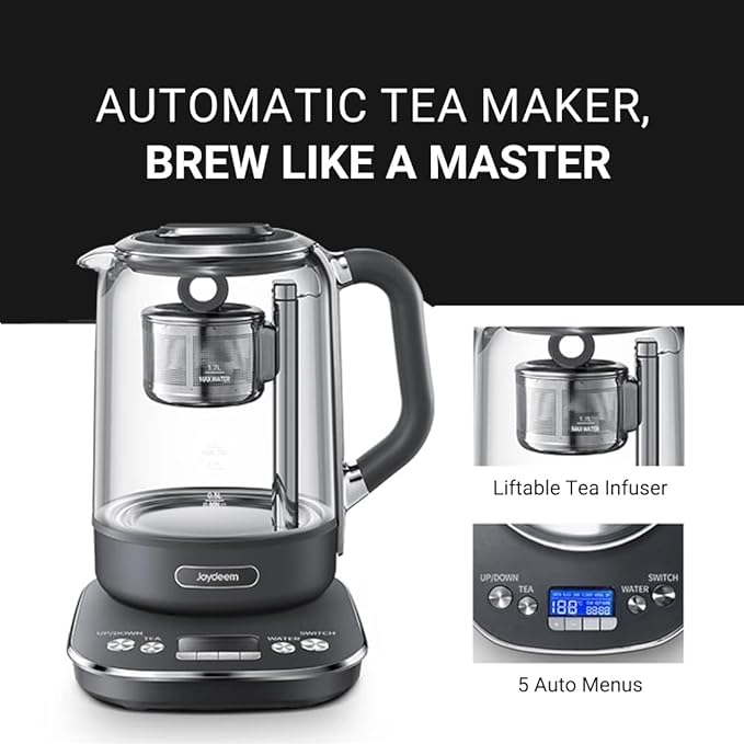 Joydeem Hot Tea Maker, Glass Electric Kettle with Auto Lift Tea Infuser and Temperature Control, 1.7L, JD-ZC6088G