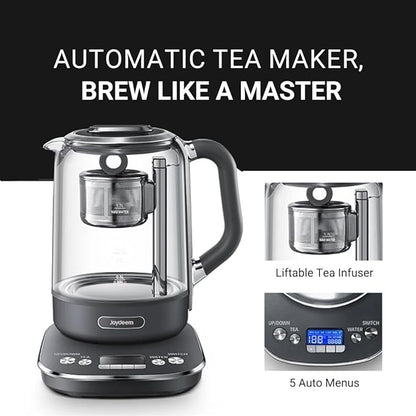 Joydeem Hot Tea Maker, Glass Electric Kettle with Auto Lift Tea Infuser and Temperature Control, 1.7L, JD-ZC6088G