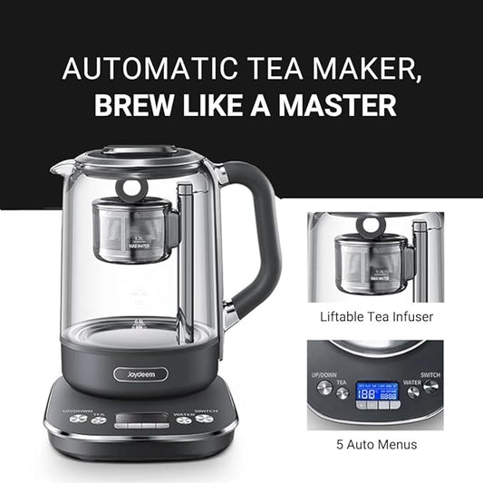 Joydeem Hot Tea Maker, Glass Electric Kettle with Auto Lift Tea Infuser and Temperature Control, 1.7L, JD-ZC6088G