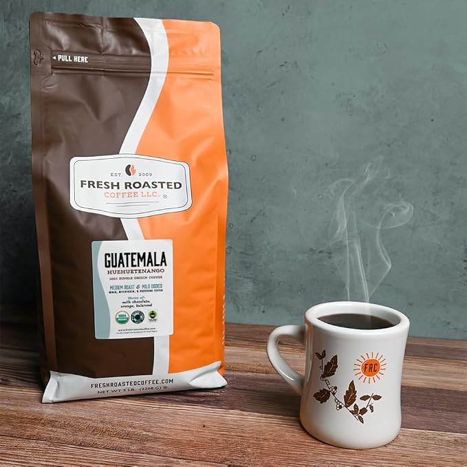 Fresh Roasted Coffee, Organic Guatemala Whole Bean Coffee, Medium Roast, USDA Organic, Single-Origin, 3rd Party Tested for Mold, Mycotoxin & Pesticides, Kosher, 5 lb (80 oz)