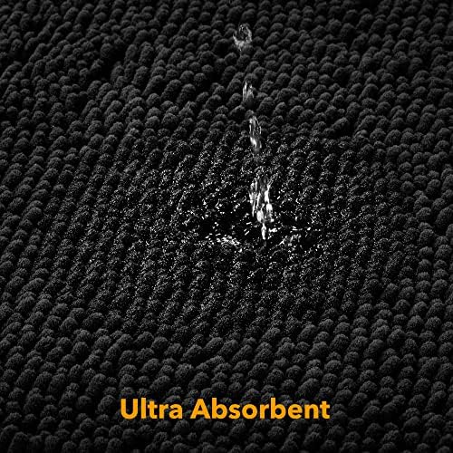 Yeaban Chenille Black Bathroom Rug 17"x24", Non-Slip Rubber Backing
