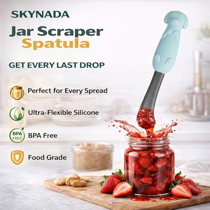 Jar Scraper Spatula - Silicone Scraper, Cute Kitchen Accessories, Unique Fun Cooking Kitchen Gadgets for Foodies - BPA-free & 100% Food Safe (Puppy - Blue)