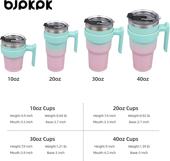 BJPKPK 40 oz Tumbler With Handle And Straw Stainless Steel Insulated Tumbler Cups For Water Or Ice Coffee,Bubble Gum