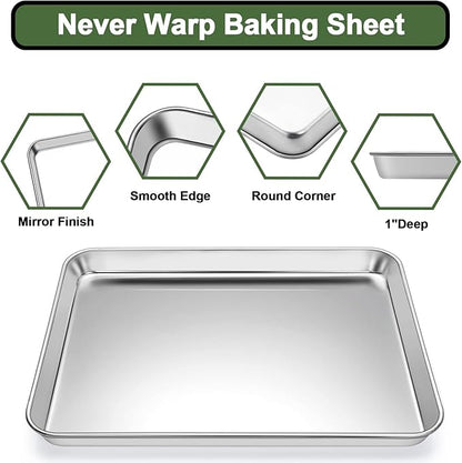 Baking Sheet Tray Cooling Rack with Silicone Mat Set, Stainless Steel Cookie Pan For Oven, Set of 9 (3 Sheets + 3 Racks Mats), Warp Resistant & Heavy Duty & Easy Clean, Grey