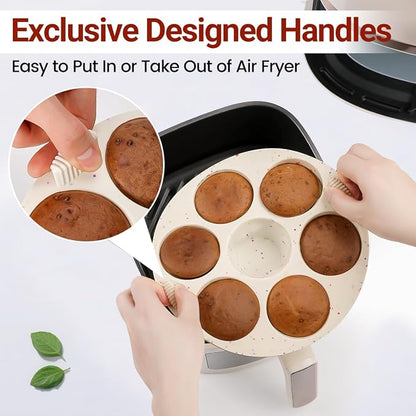 Silicone Muffin Pan for Air Fryer Oven Instant Pot, Nonstick 7 Cups Easy To Handle BPA Free for Baking Egg Bites Muffin Tart Cupcake Mini Quiche 2 Pack Confetti