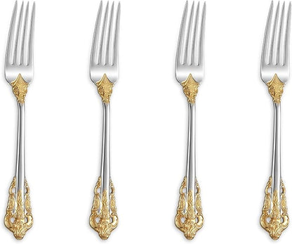 KEAWELL Luxury 5.9" Appetizer Forks, 18/10 Stainless Steel, Set of 4, Gorgeous Cocktail Forks/Dessert Forks (Gold Accent)
