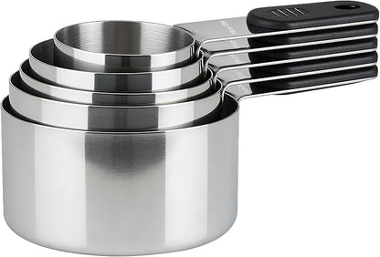 Magnetic Handles 5 Piece Stainless Steel Measuring Cups, Black, Kitchen Gadgets for Measure Liquid and Dry Ingredients, Cooking & Baking