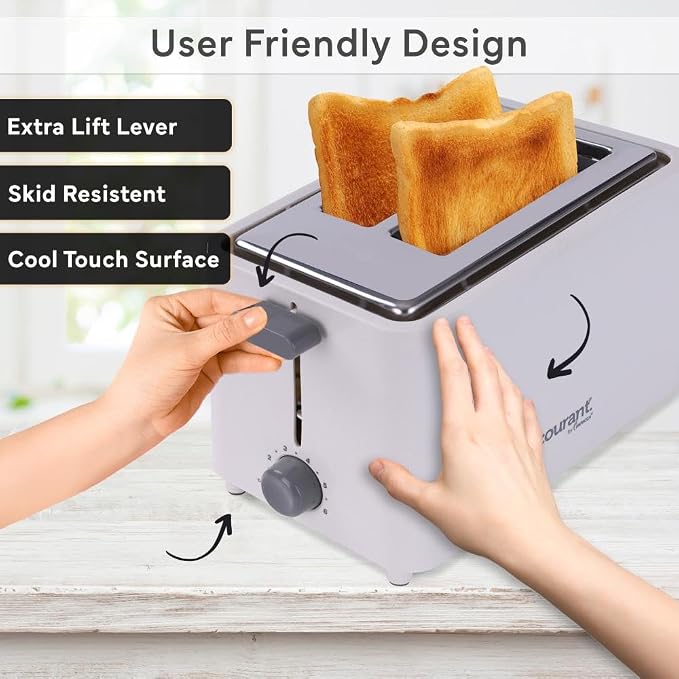 Courant 2-Slice Toaster Cool Touch with Extra Wide Slots For Bread, Bagels & Waffle with 6 Adjustable Shade Settings, Crumb Tray & Cancel Function Extra-Lift Feature, compact Design – White