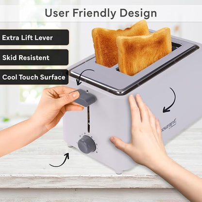 Courant 2-Slice Toaster Cool Touch with Extra Wide Slots For Bread, Bagels & Waffle with 6 Adjustable Shade Settings, Crumb Tray & Cancel Function Extra-Lift Feature, compact Design – White