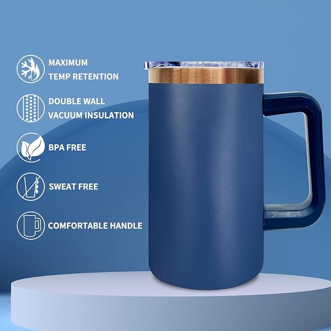20 oz Insulated Coffee Mug with Lid, Stainless Steel Coffee Tumbler Bulk, Double Wall Vacuum Travel Mug with Handle, Leakproof Powder Coated Coffee Cups for Hot and Cold Drinks (Navy,4 pack)