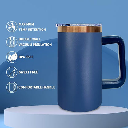 20 oz Insulated Coffee Mug with Lid, Stainless Steel Coffee Tumbler Bulk, Double Wall Vacuum Travel Mug with Handle, Leakproof Powder Coated Coffee Cups for Hot and Cold Drinks (Navy,4 pack)