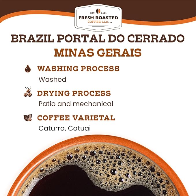 Fresh Roasted Coffee, Brazil Minas Gerais Whole Bean Coffee, Light Roast, Kosher, 5 lb (80 oz)