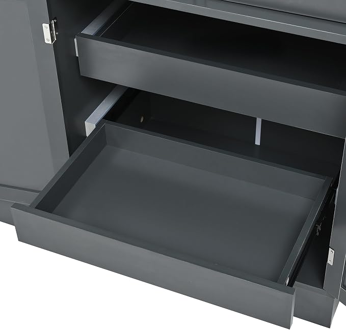 VilroCaz 75'' Tall Freestanding Kitchen Pantry Cabinet, Wood Large Cupboard Storage Buffet with Hutch, 4 Drawers, Door Shelves and Pull-Out Trays for Dining Room, Living Room (Gray-10.13)