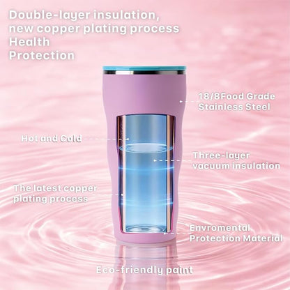 30 oz Stainless Steel Insulated Tumbler with Straw and Lid, Double Wall Vacuum Travel Cup, Spill Resistant, Fits Most Cup Holders, for Water, Iced Coffee and Hot Drinks, Pink Lemonade