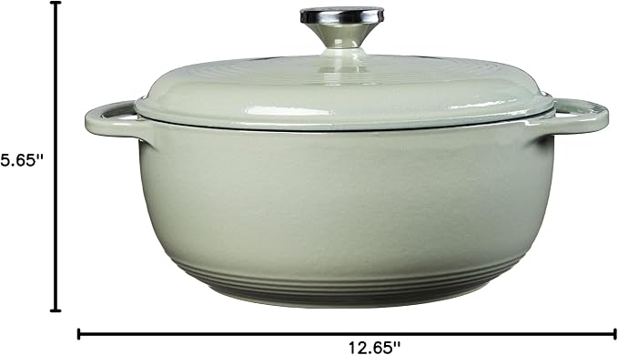 Lodge 4.5 Quart Enameled Cast Iron Dutch Oven with Lid – Dual Handles – Oven Safe up to 500° F or on Stovetop - Use to Marinate, Cook, Bake, Refrigerate and Serve – Desert Sage