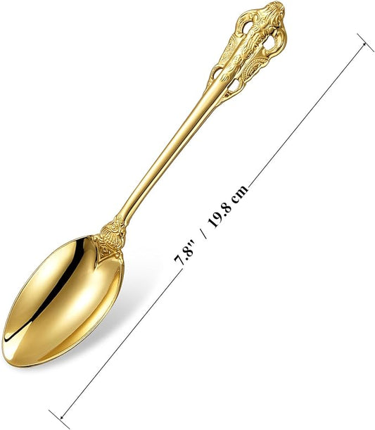 KEAWELL Luxury Dinner Spoon, Set of 4, 18/10 Stainless Steel Tablespoons, Silverware Spoon Set, Mirror Polished, 7.8 Inches (Gold)