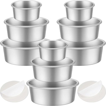 Mumufy 9 Pieces Round Cake Pans Aluminum Set Non Stick Small Cake Pans Sets Round Cheesecake Baking Tools for Home Party Baking Supplies(6 Inch, 8 Inch, 10 Inch)