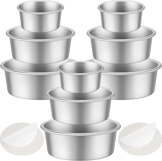 Mumufy 9 Pieces Round Cake Pans Aluminum Set Non Stick Small Cake Pans Sets Round Cheesecake Baking Tools for Home Party Baking Supplies(6 Inch, 8 Inch, 10 Inch)