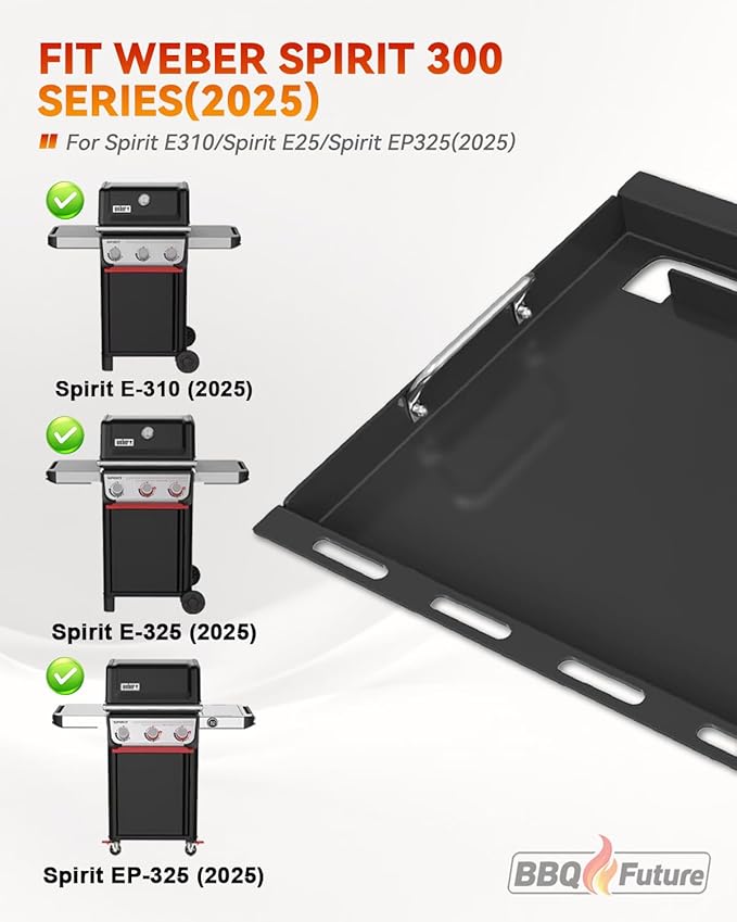 Full Size Griddle Insert for Weber Spirit 300 Series(2025 Models), Flat Top Grill Insert with Handles Replacement Parts for Weber Spirit E310 E325 EP325(2025), Non-stick Carbon Steel, Black