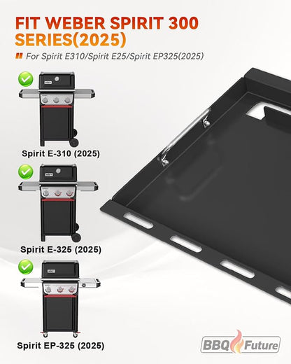 Full Size Griddle Inserts for Weber Spirit 300 Series(2025 Models) and Spirit 200 Series, 7637 Flat Top Grill Part for Weber Spirit E310 E325 EP325(2025), GS4 Spirit I & II E210 E220, Carbon steel