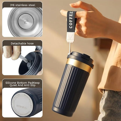 Vacuum-Insulated Stainless Steel Travel Coffee Mug, Leak-Proof Reusable Coffee Cup with Lid-Keeps Drinks Hot & Cold for Hours, Durable Double Wall Tumbler for Men & Women (5th-Dark Blue, 18OZ)