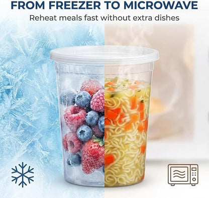 JoyServe 48 Sets Deli Containers with Lids – 16oz & 32oz – Leak Proof, Microwaveable, Dishwasher & Freezer Safe – Plastic Food Storage & Soup Containers