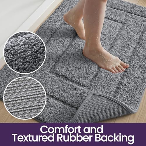 DEXI Bathroom Rugs 32x20, Non-Slip and Absorbent Bath Mat, Grey