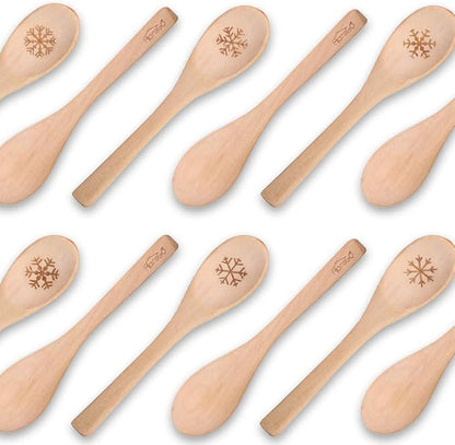 HANSGO Small Wooden Spoons, 6PCS Christmas Small Soup Spoons with Snowflake Pattern for Coffee Tea Jam Honey Spices, Restaurant Decoration, Kitchen Stocking Stuffers
