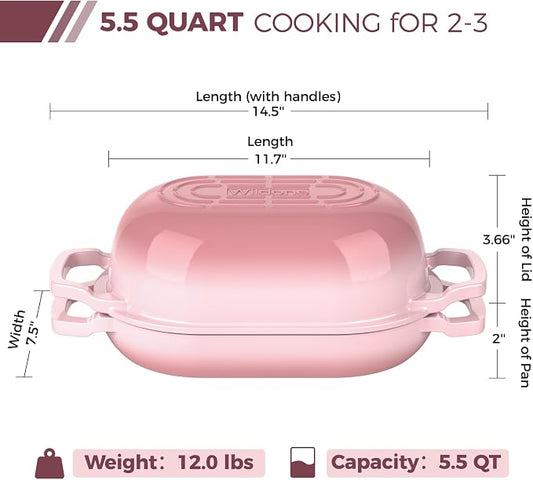Enameled Cast Iron Sourdough Bread Oven, Wildone 5.5QT Cast Iron Dutch Oven for Homemade Bread Baking, Bread Pan with Lid & Cotton Potholders, Pink
