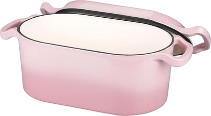 VORRINGARD Oval Dutch Oven Pot with Lid, Enamel Coating Cast Iron Bread Pans for Homemade Sourdough Bread Baking, Cooking, 4 Quart, Pink