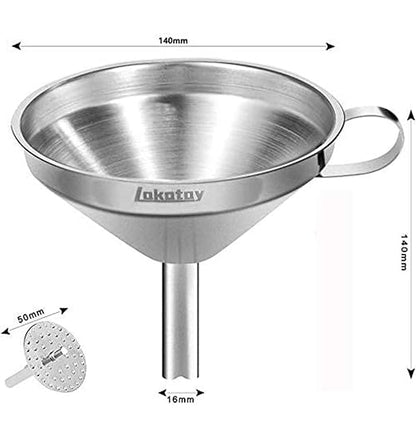 5.5-Inch 14CM Stainless Steel Kitchen Funnel with Strainer Filter for Transferring of Liquid Dry Ingredients and Metal Cooking Funnel
