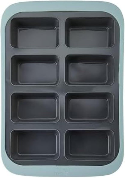 Chicago Metallic Silicone Mini Loaf Pan, 8 Cup Bread Pan for Baking, Flexible Nonstick Loaf Pans, Wire-Reinforced Rim, Oven Safe to 428F, 10x15 Inches, Blue