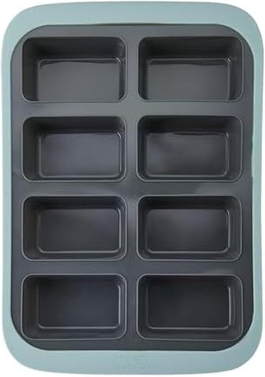 Chicago Metallic Silicone Mini Loaf Pan, 8 Cup Bread Pan for Baking, Flexible Nonstick Loaf Pans, Wire-Reinforced Rim, Oven Safe to 428F, 10x15 Inches, Blue