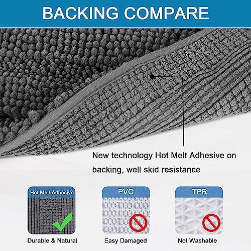 H.VERSAILTEX Grey Bathroom Rug Set Bath Mats, 2 Piece Bath Rugs Non Slip Thick Soft Chenille Striped Bath Rug Set, Bath Mats for Bathroom Sets (Grey, 20" x 32"/17" x 24")