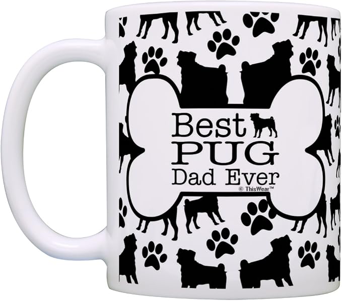 ThisWear Best Pug Mom Dad Ever Bundle Paws Dogs 2 Pack Gift Coffee Mugs Tea Cups Bone Pattern