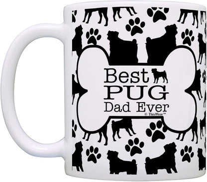 ThisWear Best Pug Mom Dad Ever Bundle Paws Dogs 2 Pack Gift Coffee Mugs Tea Cups Bone Pattern